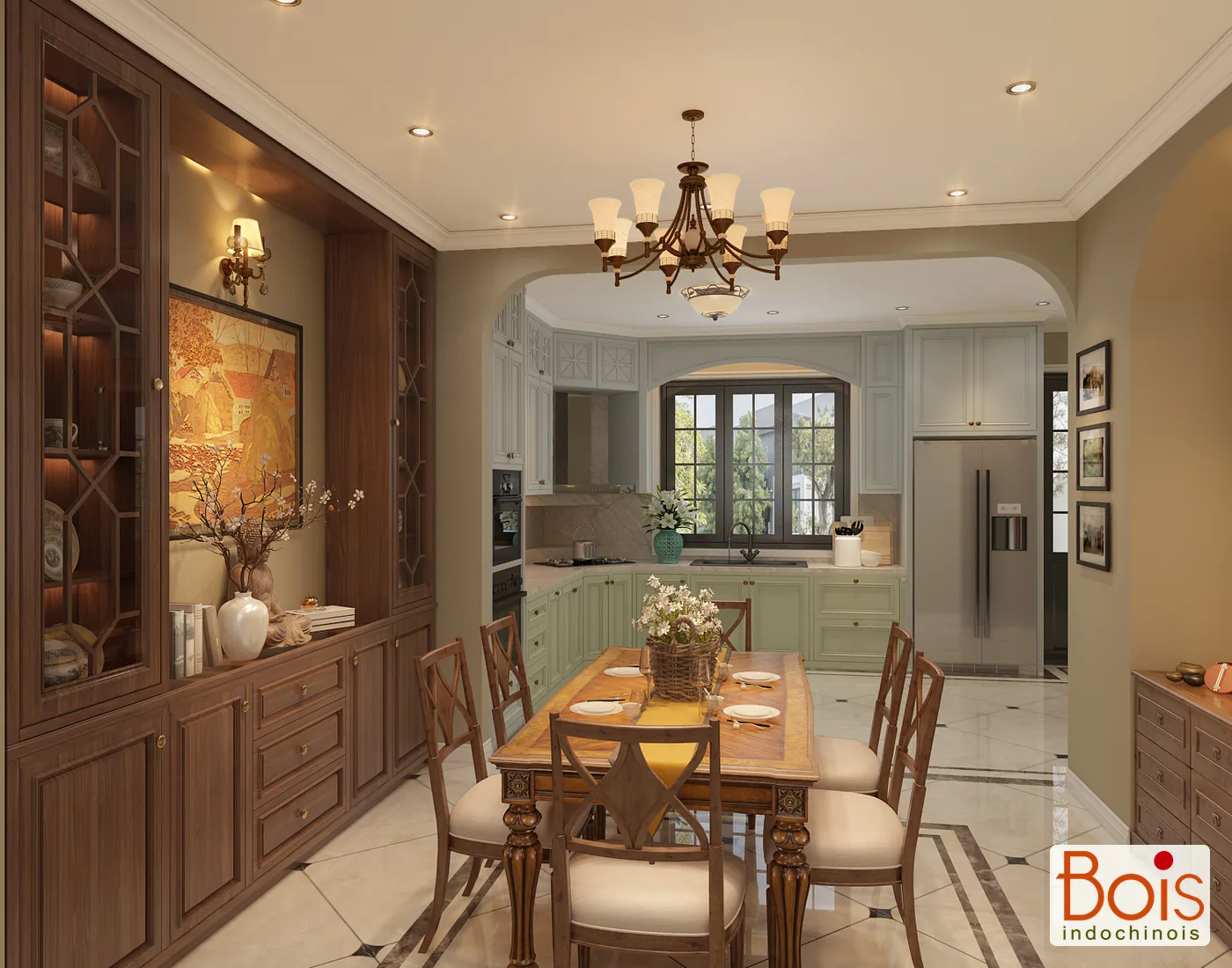 Phối cảnh thiết kế — Góc bổ sung trong phòng khách + bếp.