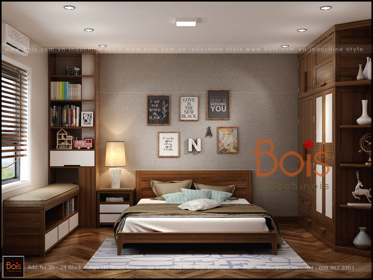 bộ phòng ngủ con trai gỗ tự nhiên hiện đại Thiết kế nội thất phòng ngủ con trai