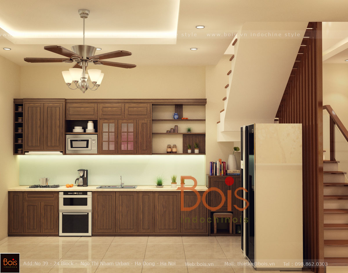  Thiết kế phòng bếp liền phòng khách nhà phố.
