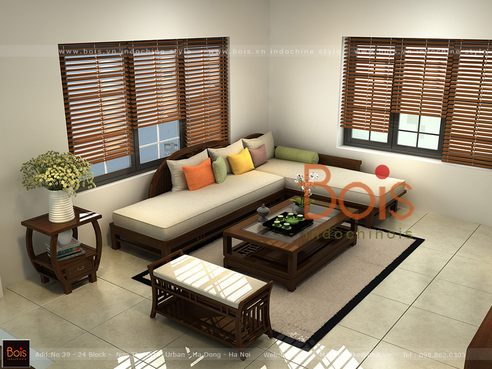 Sofa GRANDBOIS gỗ hiện đại sang trọng cho phòng khách phong cách Đông Dương
