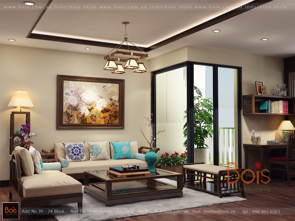 Thiết kế nội thất căn hộ chung cư Amber Riverside phong cách Đông Dương