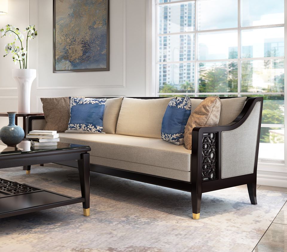 Sofa gỗ Indochine hiện đại điểm nhấn cho phòng khách sang trọng 