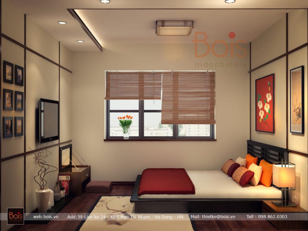 Mẫu phòng ngủ thiết kế phong cách indochine Đông Dương