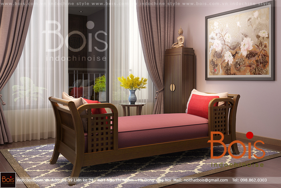 Sofa gỗ Indochine hiện đại điểm nhấn cho phòng khách sang trọng 