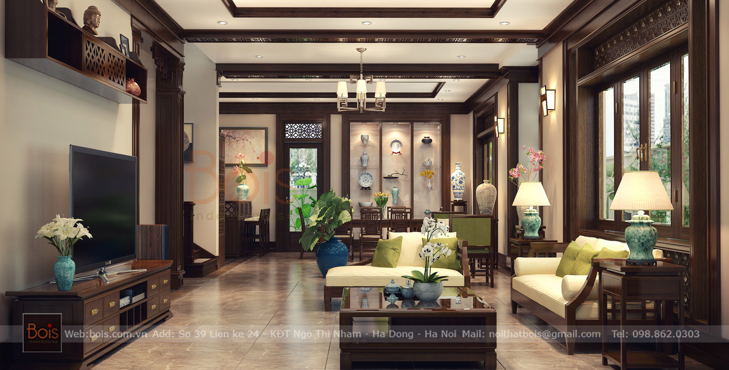 Sofa grand bois trong thiết kế nội thất đông dương cổ điển