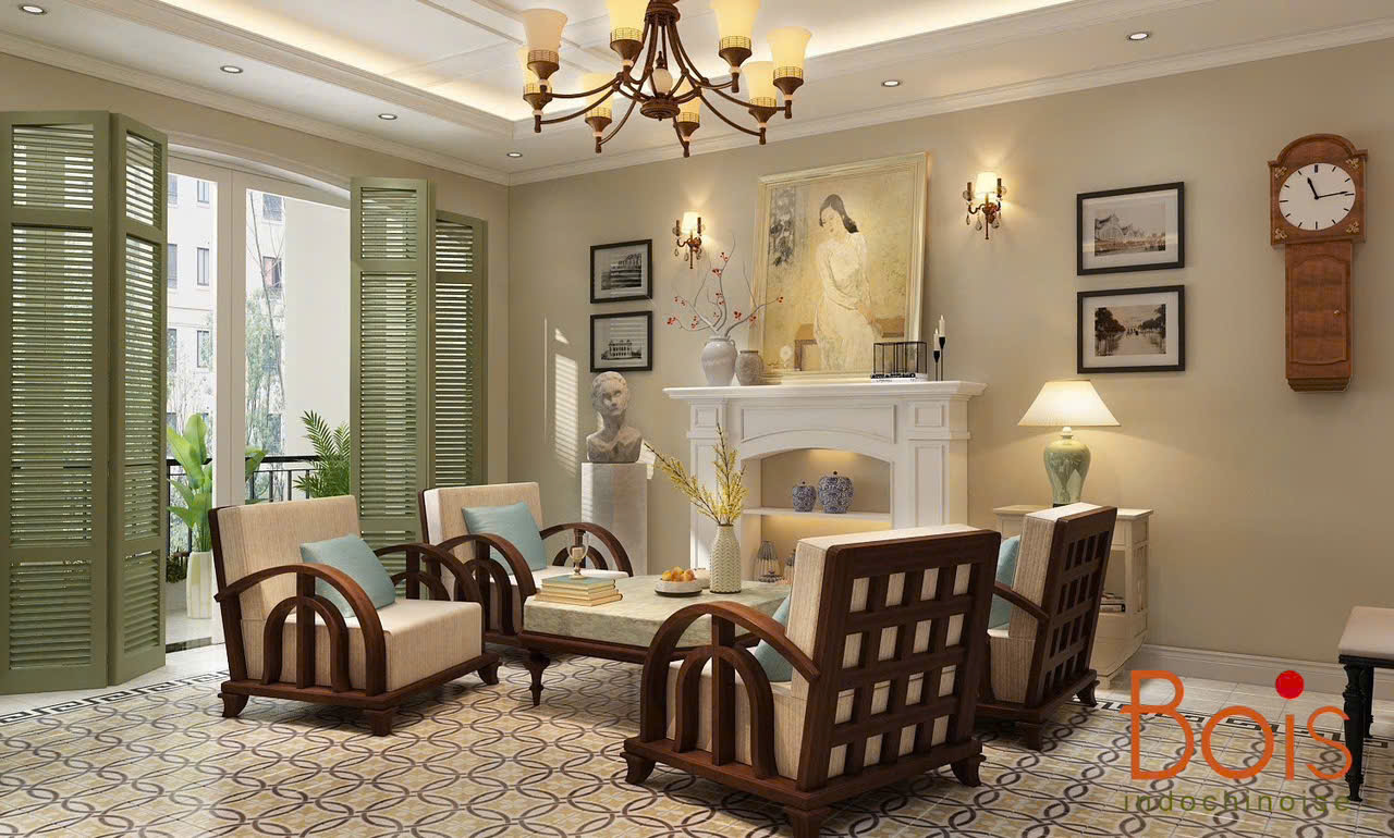 Phối cảnh 3D phòng khách căn hộ Vimeco – phong cách Hà Nội, thiết kế bởi Bois.